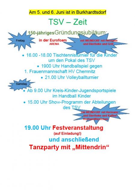 Plakat 150 Jahre TSV Burkhardtsdorf, Juni 2015